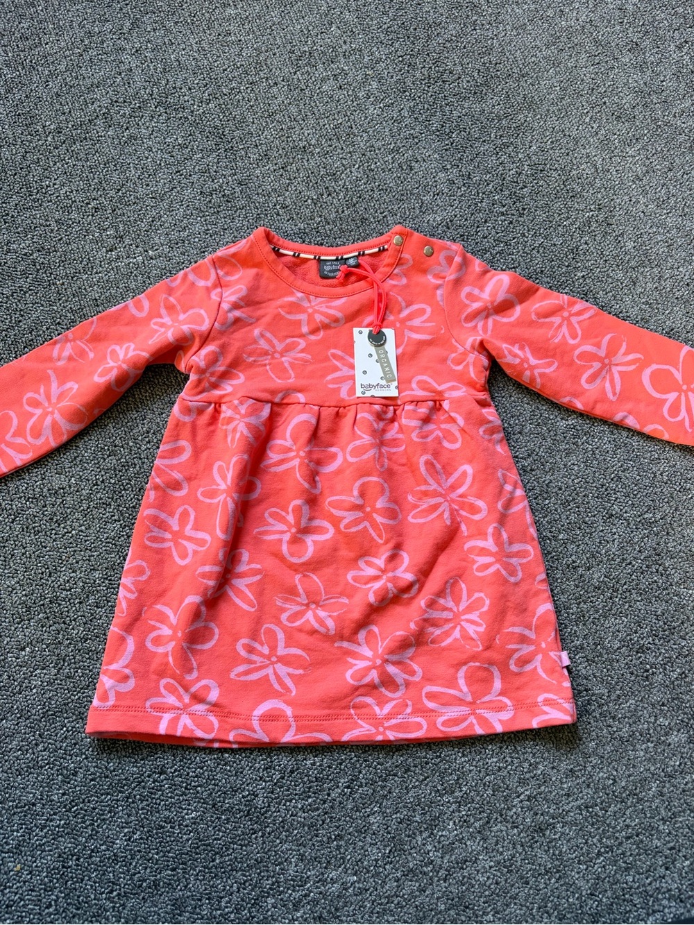 Babyface Coral Pink Floral Long Sleeve Dress ORGANIC COTTON 12M